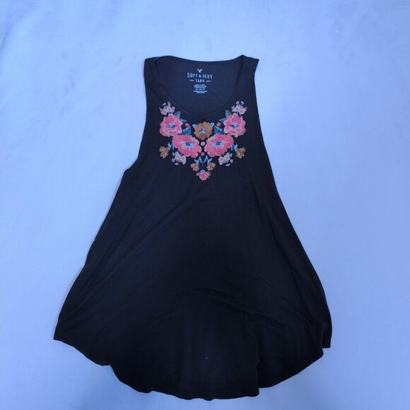 American Eagle Dark Blue Floral Graphic Flowy Swing Tank Top Women's Medium‎ - Picture 1 of 7